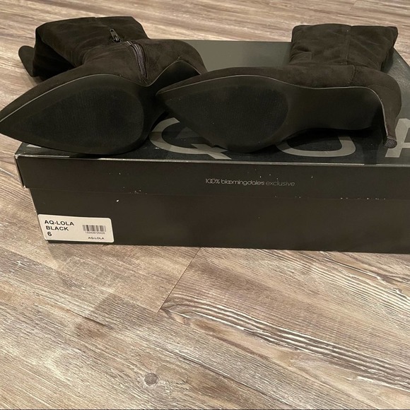 Aqua Women's Black Suede Lola Knee High Pointed Toe Side Zip High-Heel Boots NWT - Picture 4 of 4